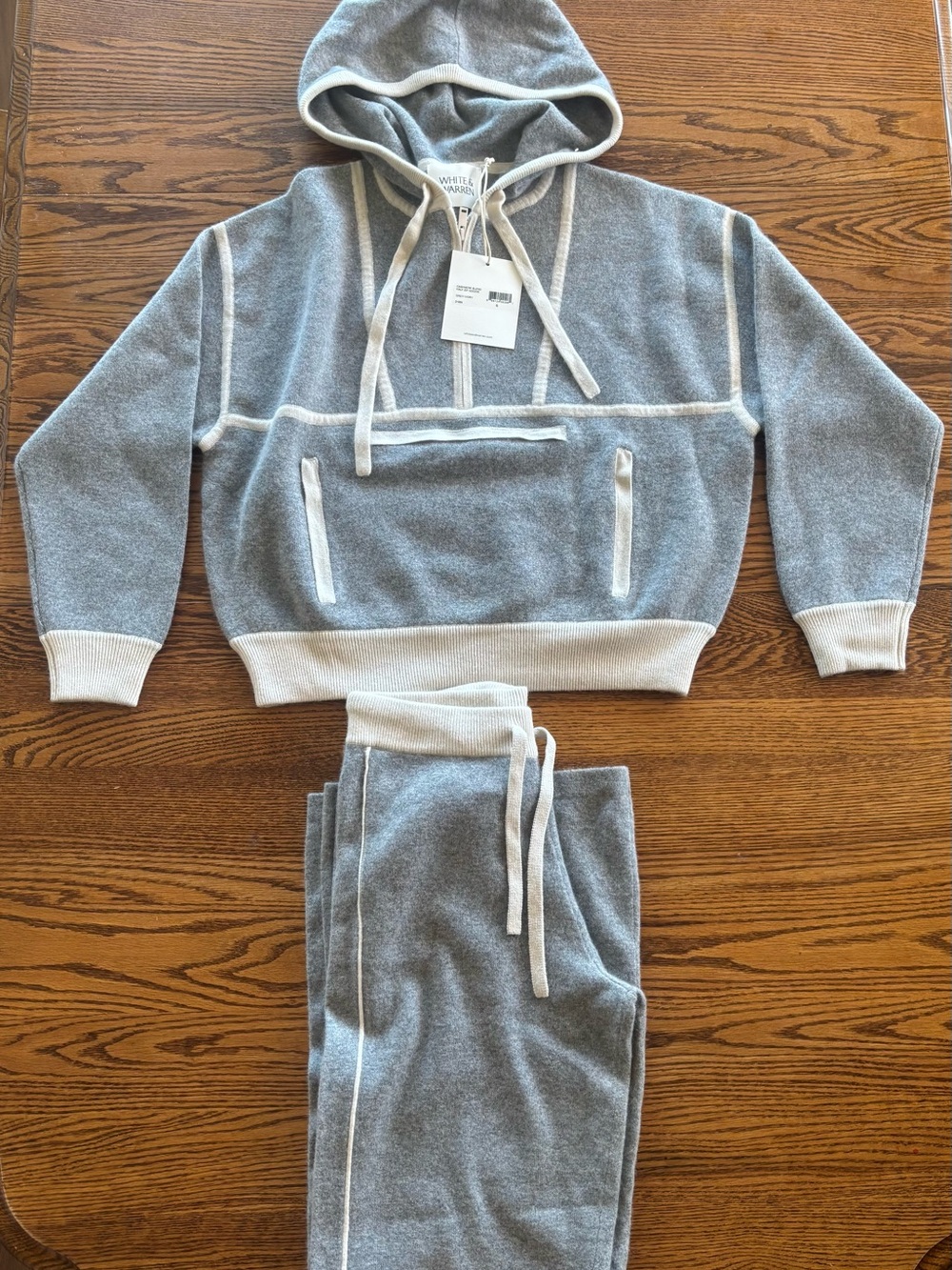 White + Warren Heather Gray and Cream Hooded Sweatshirt & Joggers Set